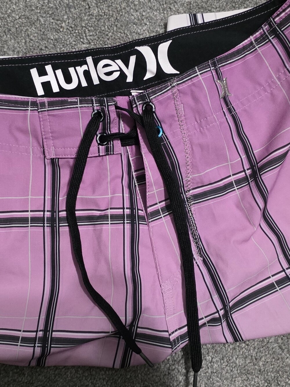 Hurley Purple Plaid Swim Trunks with Black Waistband